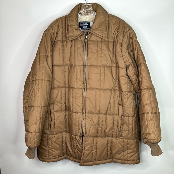Vintage Blair Sherpa Lined Tan White Quilted Puffer Jacket XL Tall - Picture 1 of 9